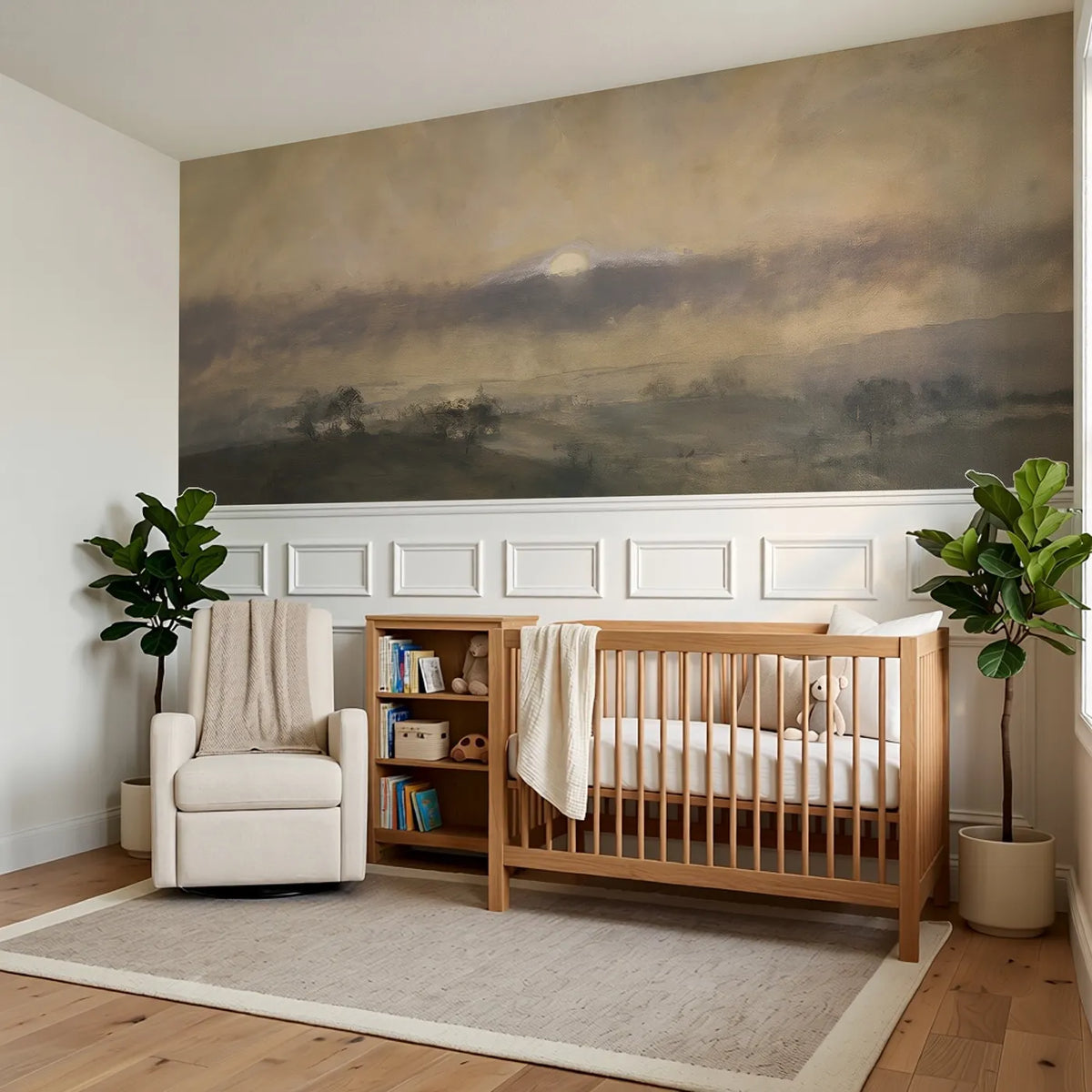 The Silver Lining Wainscoting Wallpaper styled in a kids room by Whimsy Tots