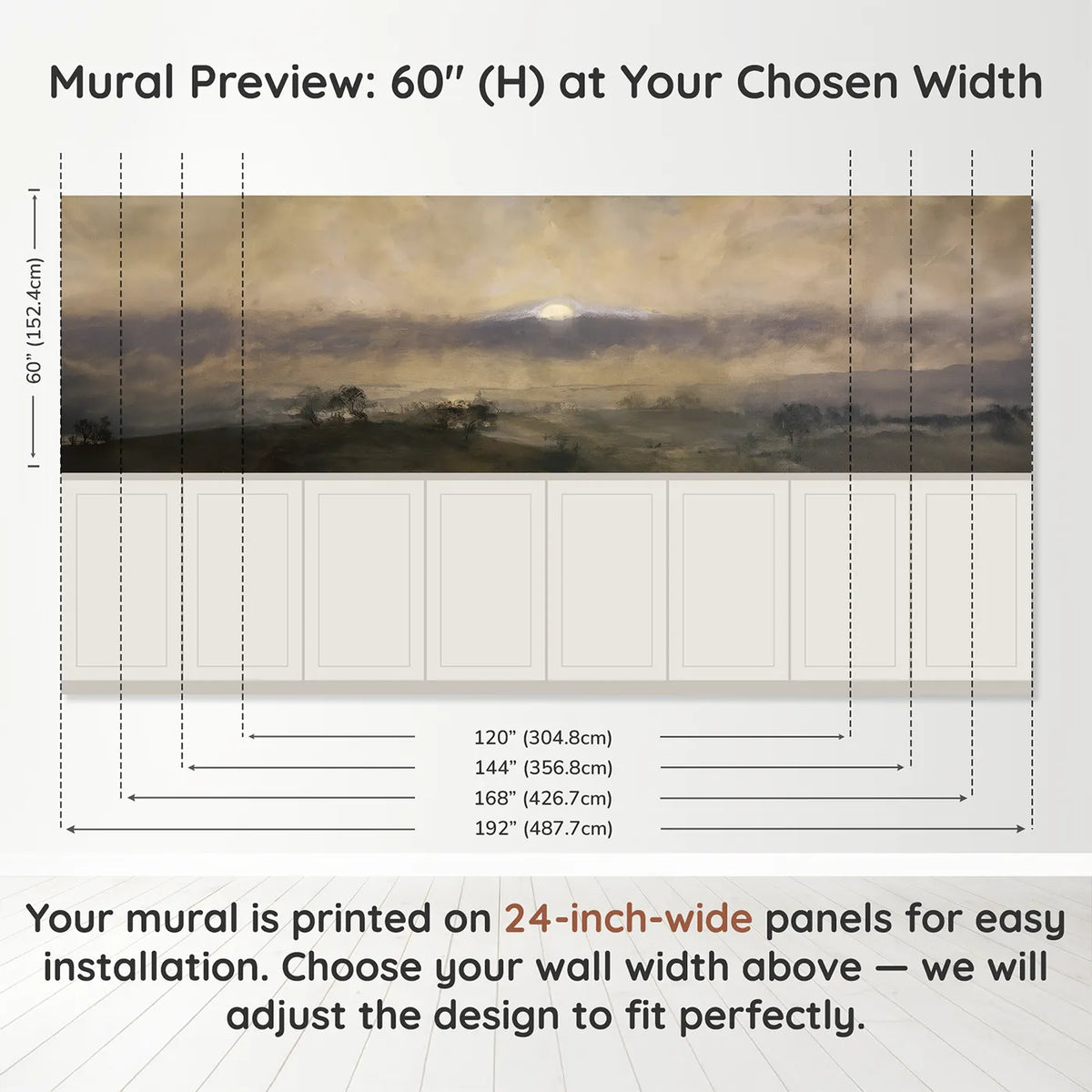 Panel dimensions for The Silver Lining Wainscoting Wallpaper by Whimsy Tots