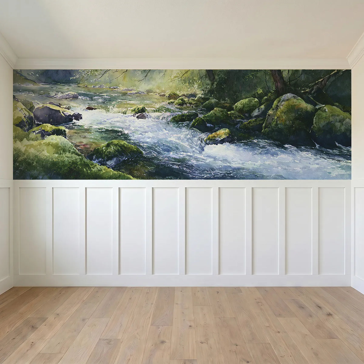 Full panel view of Stream Full Of Glitter Wainscoting Wallpaper by Whimsy Tots