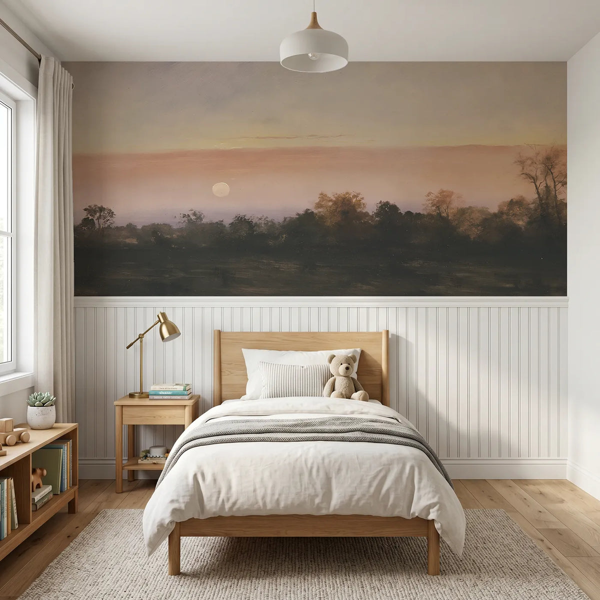 Watercolor wainscoting wallpaper of the rose Belt of Venus at dusk by Whimsy Tots