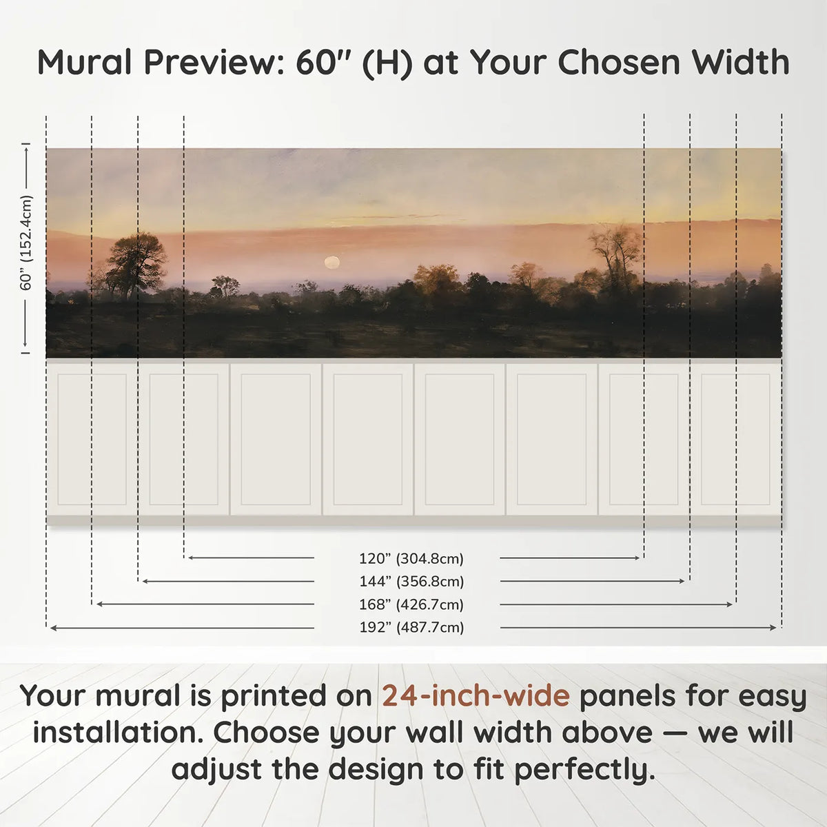 Panel dimensions for The Belt Of Venus Wainscoting Wallpaper by Whimsy Tots