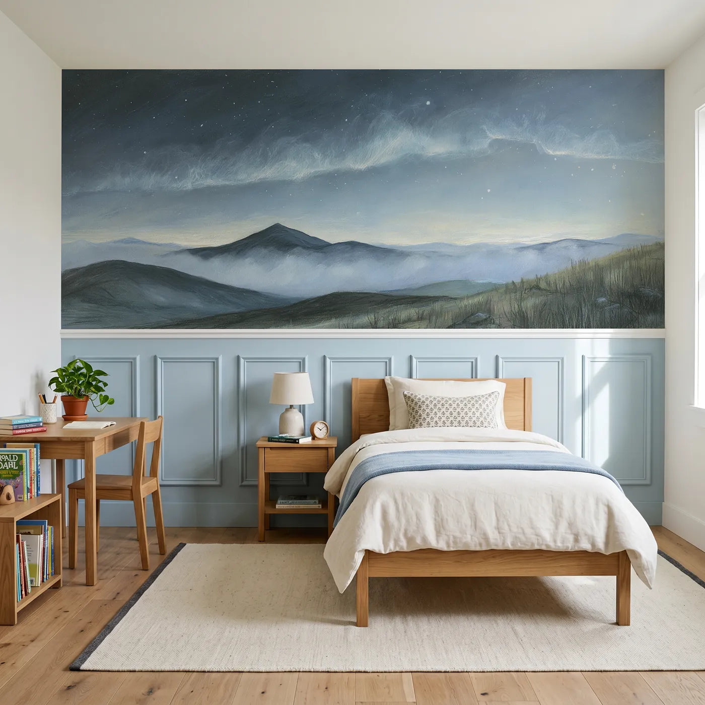 Colored pencil wainscoting wallpaper of night shining clouds by Whimsy Tots