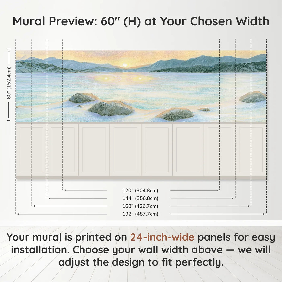 Panel dimensions for Two Little Extra Suns Wainscoting Wallpaper by Whimsy Tots