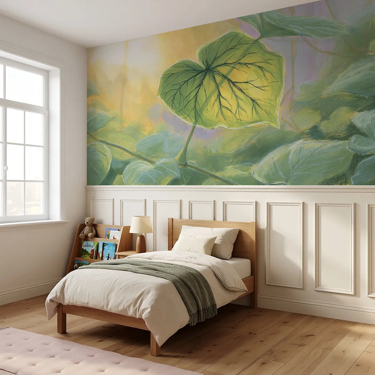 The Leaf Lit Like Lantern Wainscoting Wallpaper styled in a kids room by Whimsy Tots