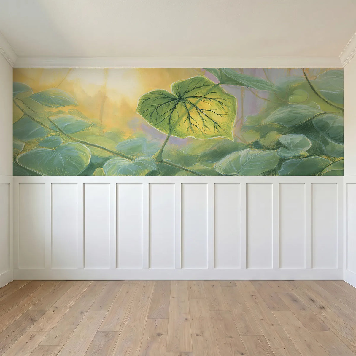 Full panel view of The Leaf Lit Like Lantern Wainscoting Wallpaper by Whimsy Tots