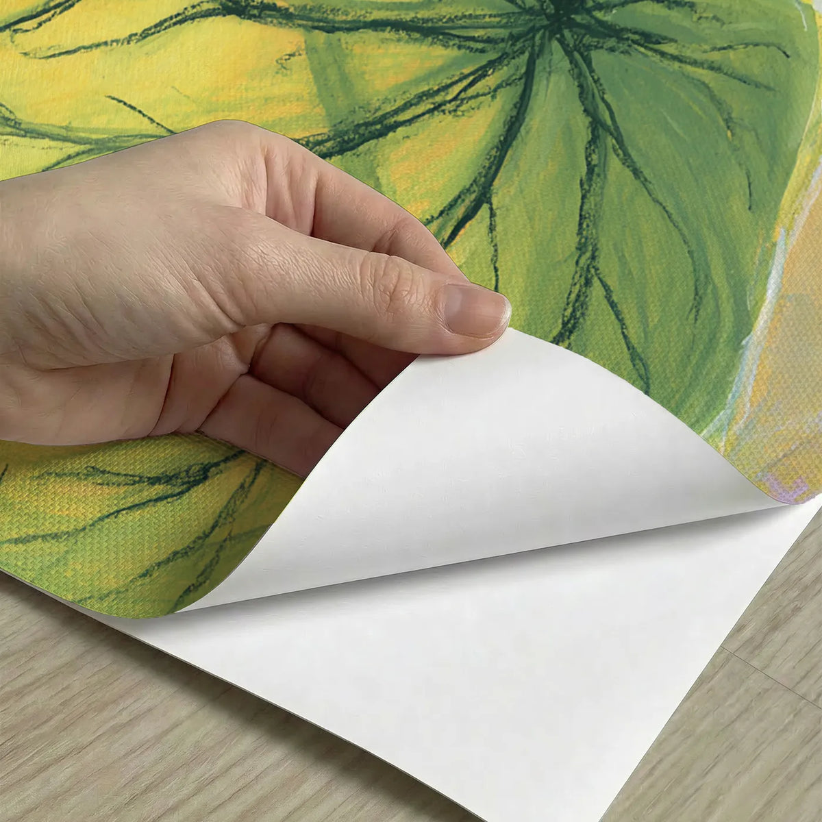 Peel-and-stick detail of The Leaf Lit Like Lantern Wainscoting Wallpaper by Whimsy Tots