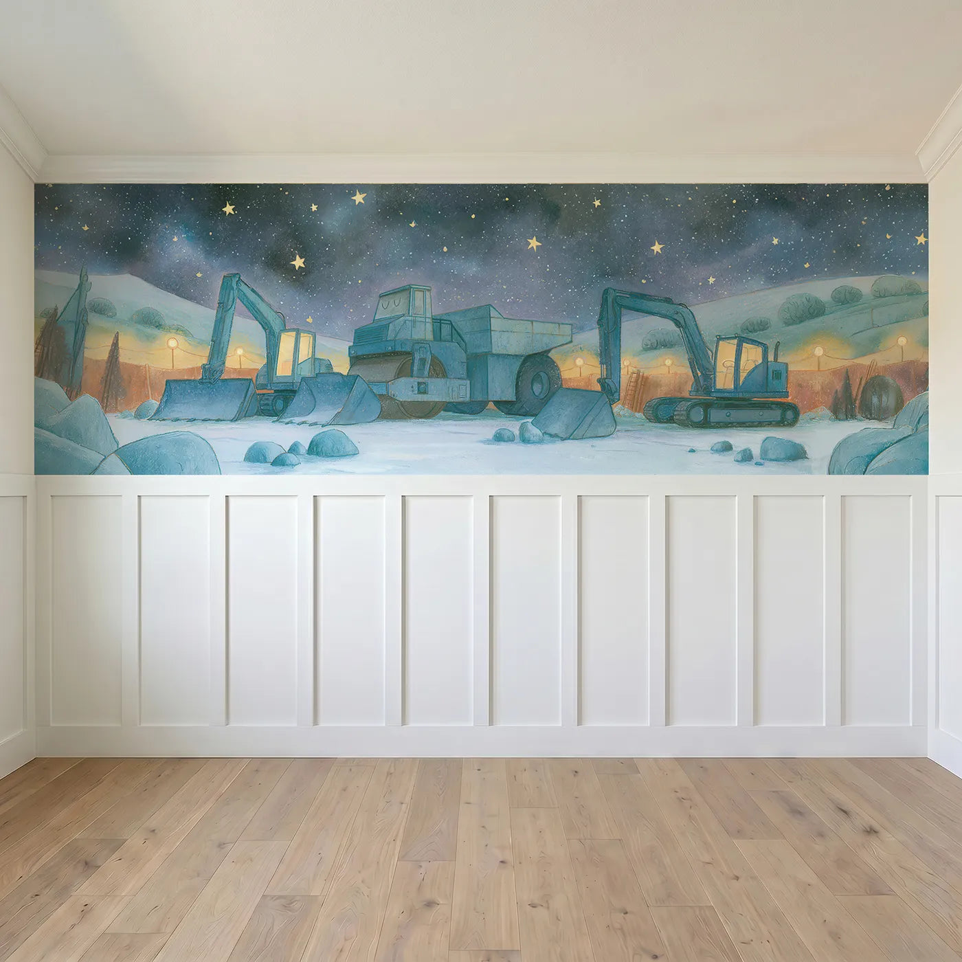 Full panel view of Site Asleep Under Stars Wainscoting Wallpaper by Whimsy Tots