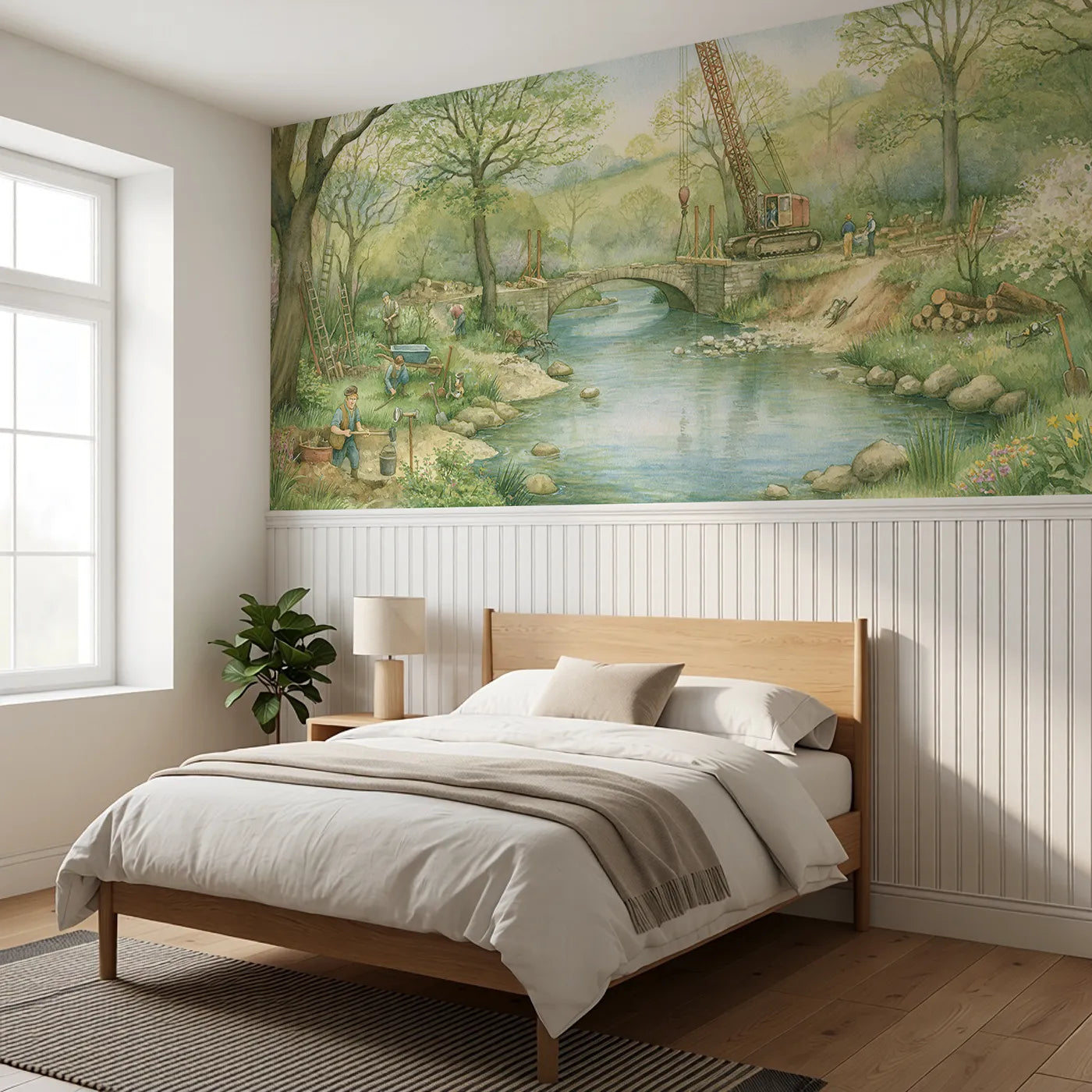 Little Bridge Going Up Wainscoting Wallpaper styled in a kids room by Whimsy Tots
