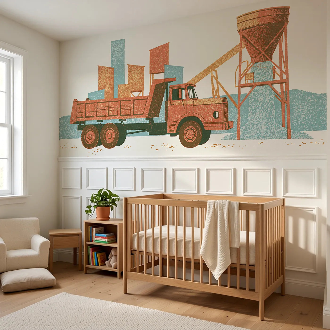 Carved Dumper At Chute Wainscoting Wallpaper styled in a kids room by Whimsy Tots