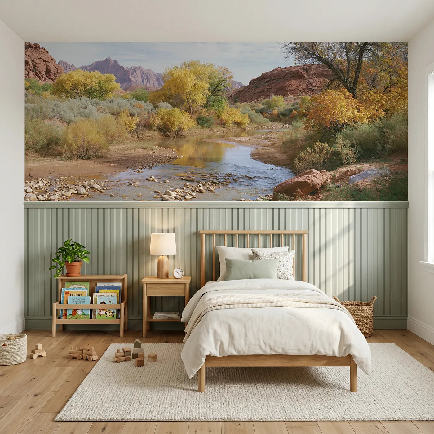 Watercolor wainscoting wallpaper of pools in the dry wash by Whimsy Tots