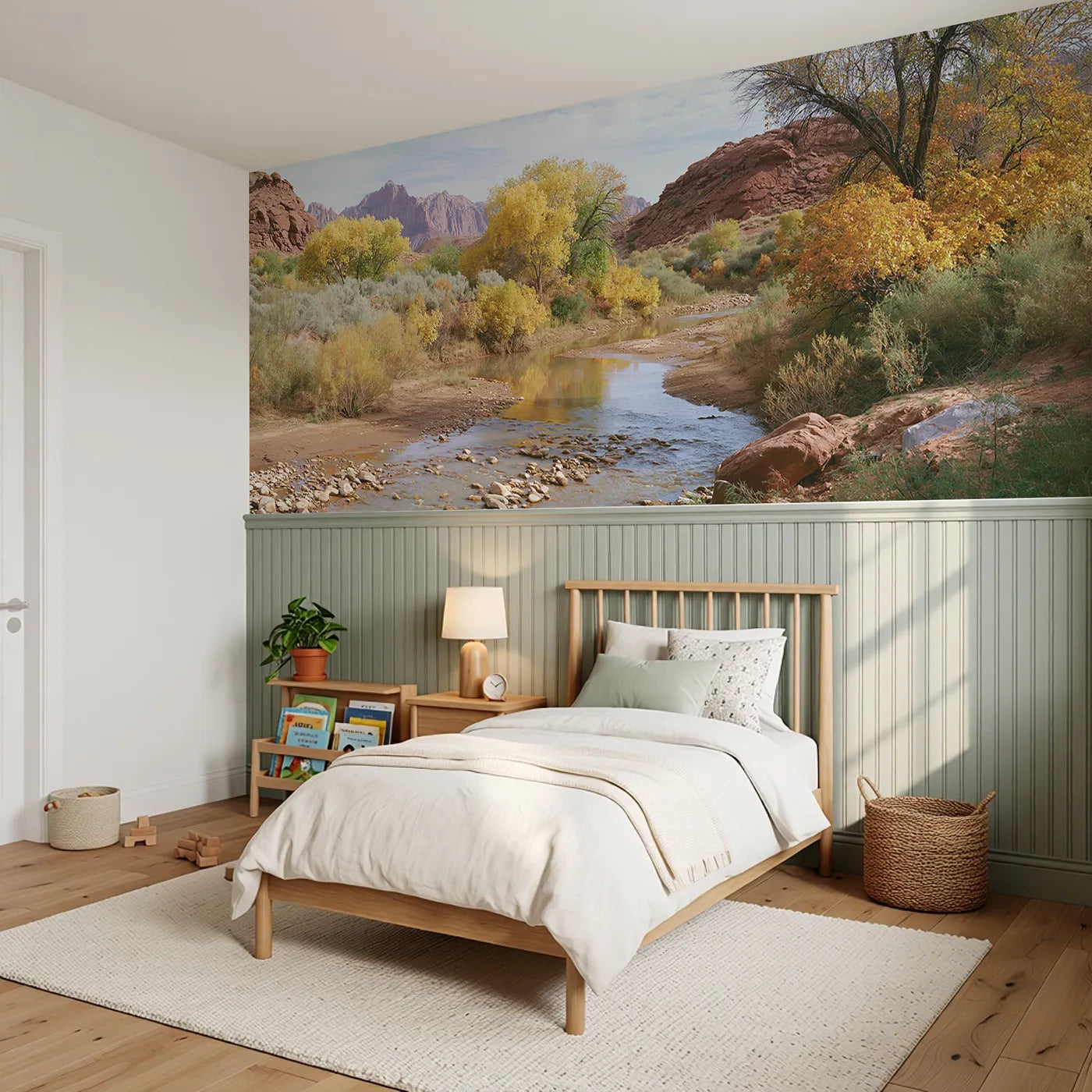 Pools In The Dry Wash Wainscoting Wallpaper styled in a kids room by Whimsy Tots