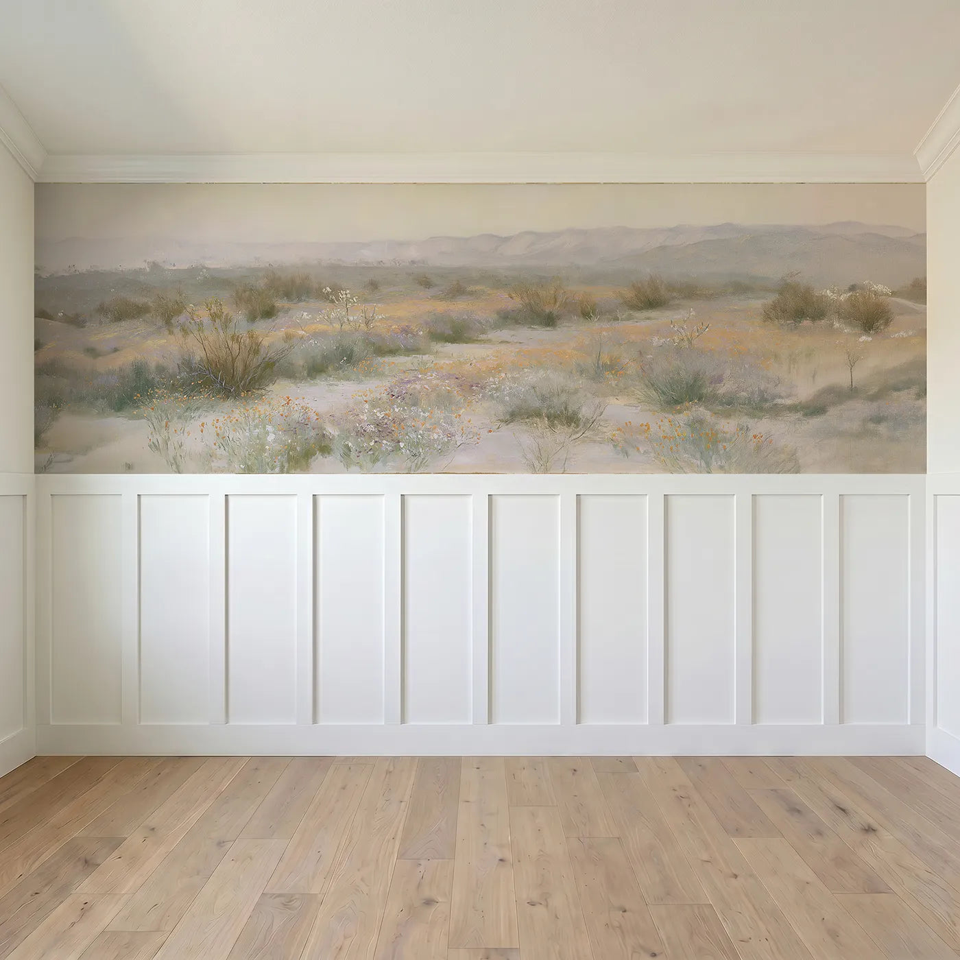 Full panel view of The Desert In Bloom Wainscoting Wallpaper by Whimsy Tots