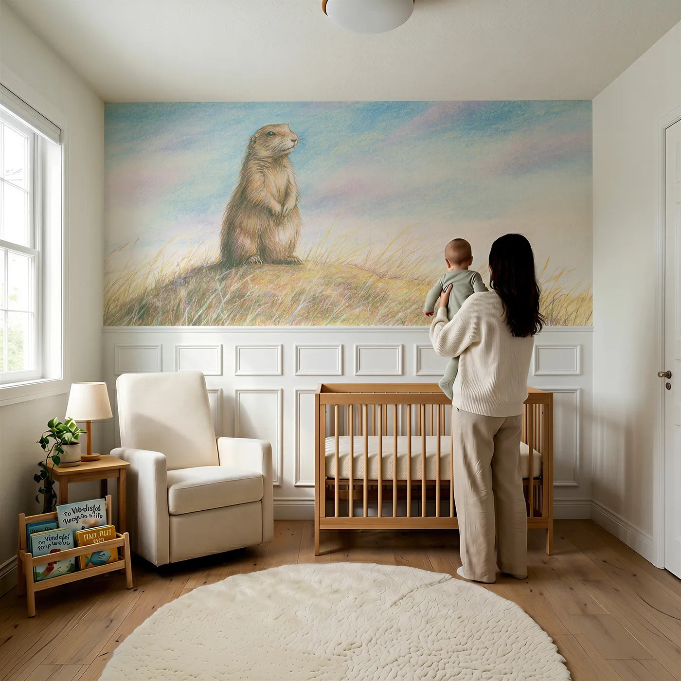 Child reading near Sentry Standing Tall Wainscoting Wallpaper by Whimsy Tots