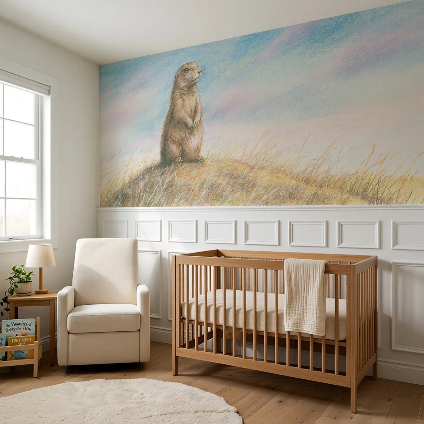 Sentry Standing Tall Wainscoting Wallpaper styled in a kids room by Whimsy Tots