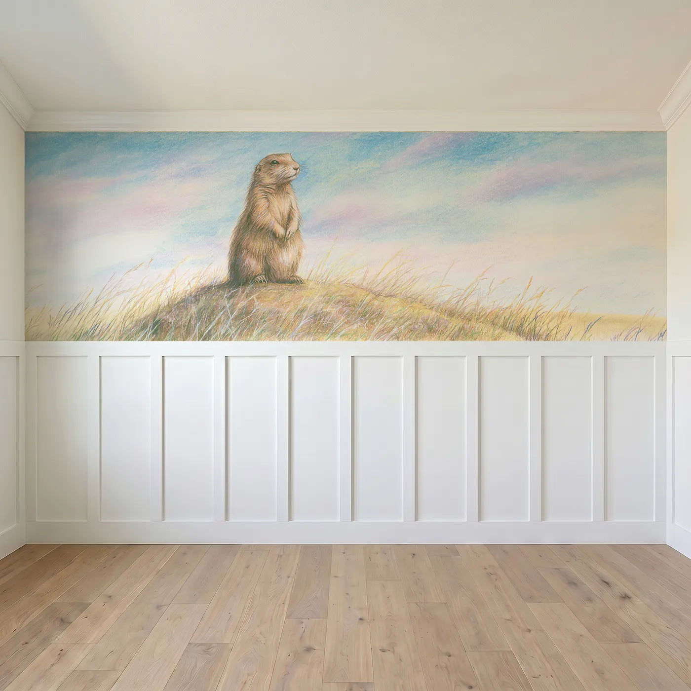 Full panel view of Sentry Standing Tall Wainscoting Wallpaper by Whimsy Tots