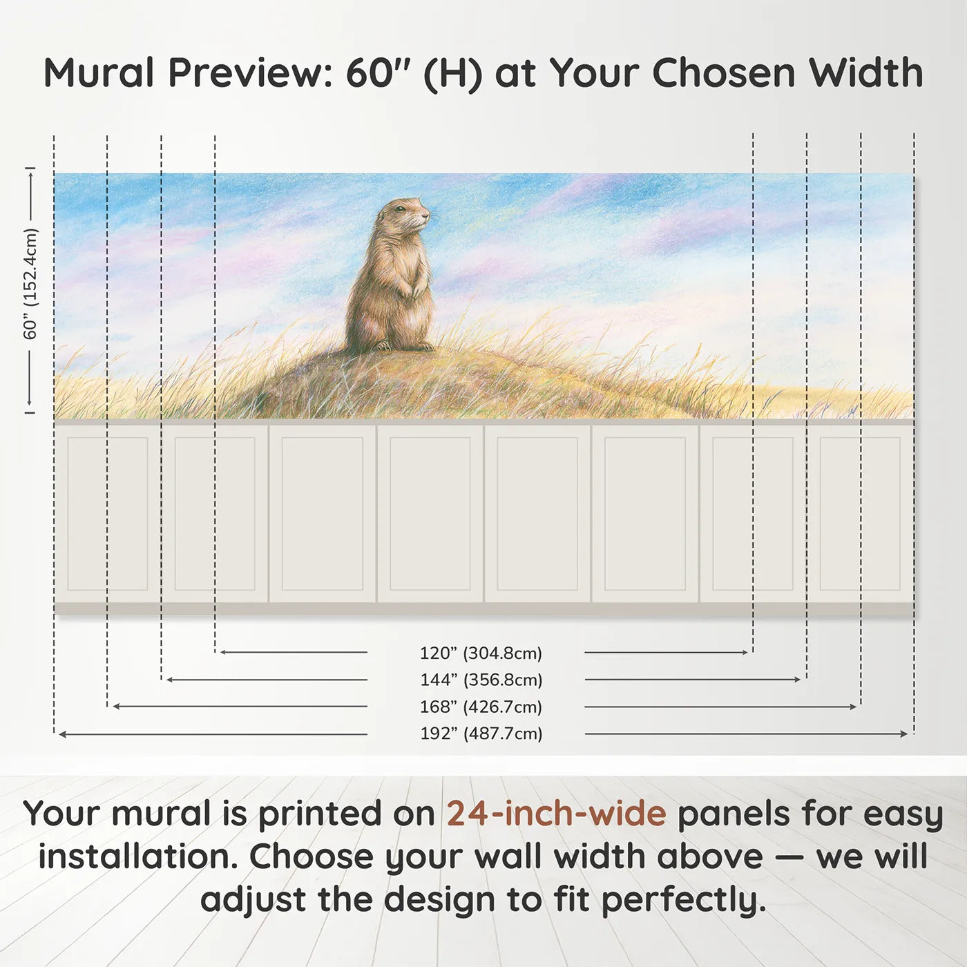 Panel dimensions for Sentry Standing Tall Wainscoting Wallpaper by Whimsy Tots