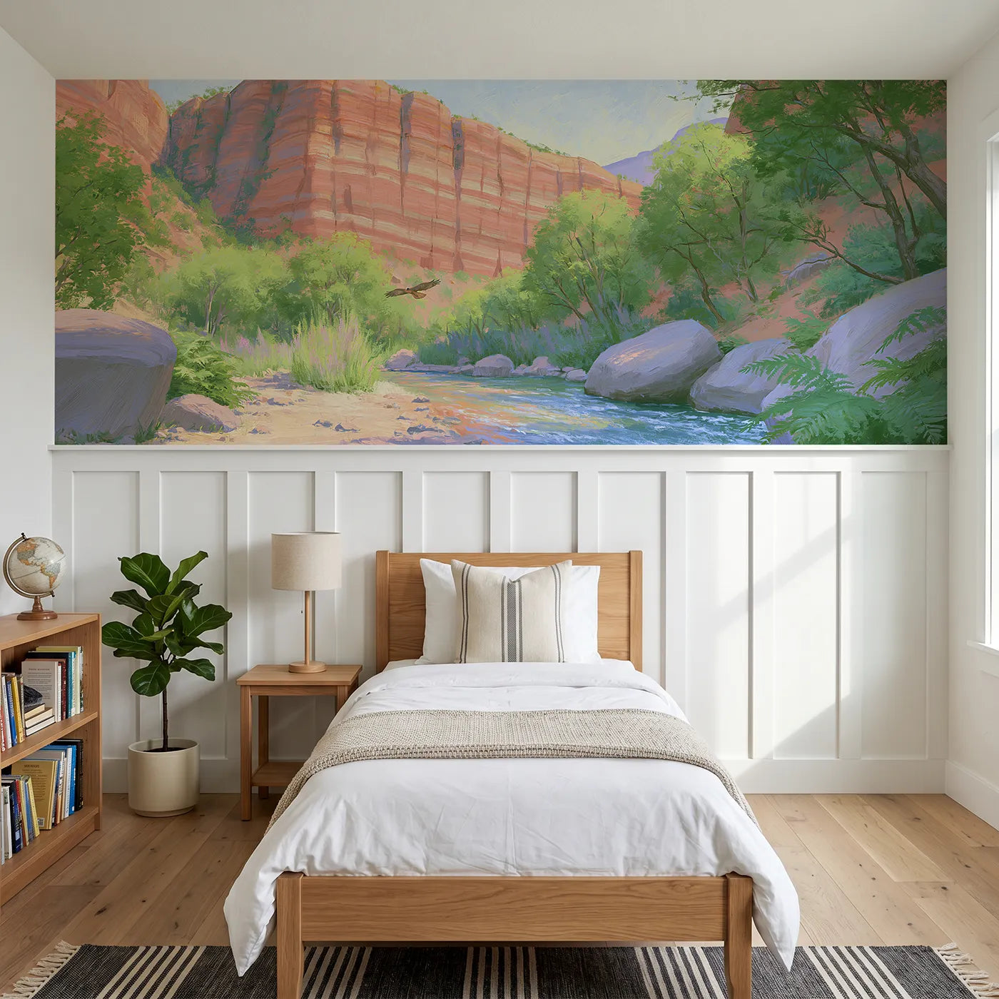 Colored pencil wainscoting wallpaper of a striped canyon wall by Whimsy Tots