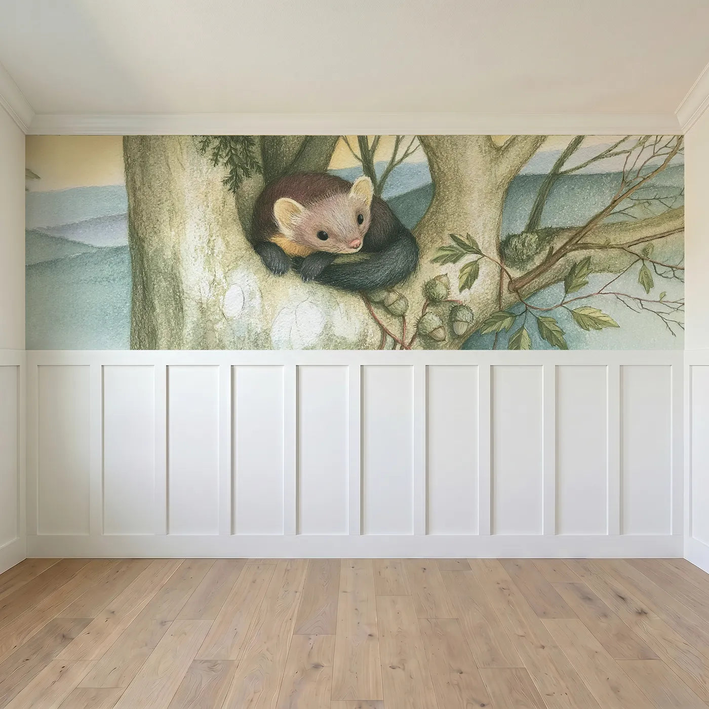 Full panel view of Curled In The High Fork Wainscoting Wallpaper by Whimsy Tots
