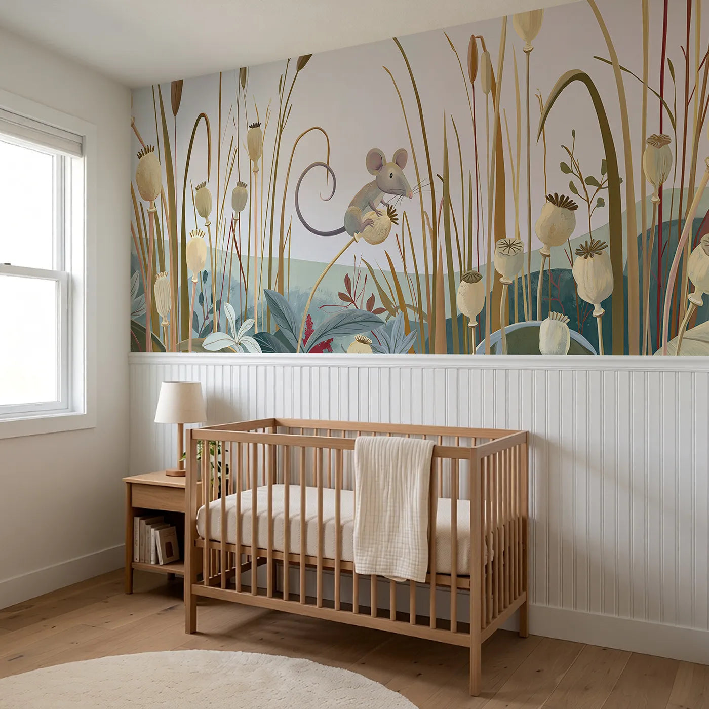 Balancing On The Seed Head Wainscoting Wallpaper styled in a kids room by Whimsy Tots
