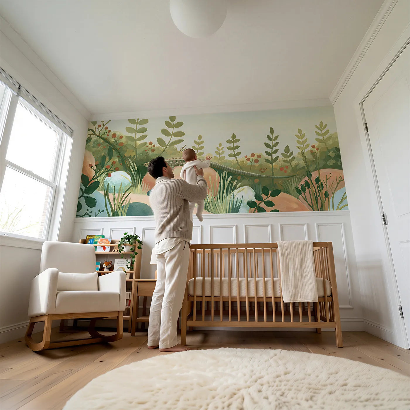 Child reading near Lizard On The Warm Stone Wainscoting Wallpaper by Whimsy Tots