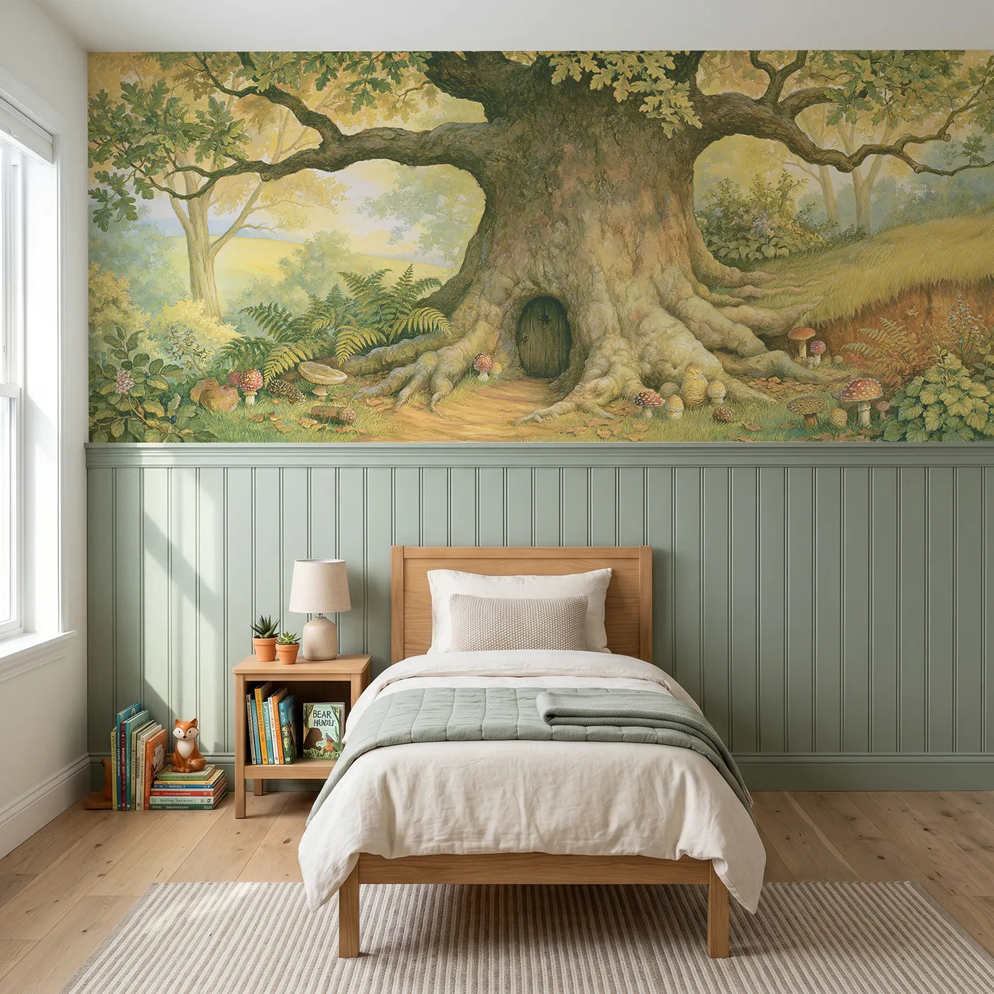 Storybook wainscoting wallpaper of the old hollow oak by Whimsy Tots