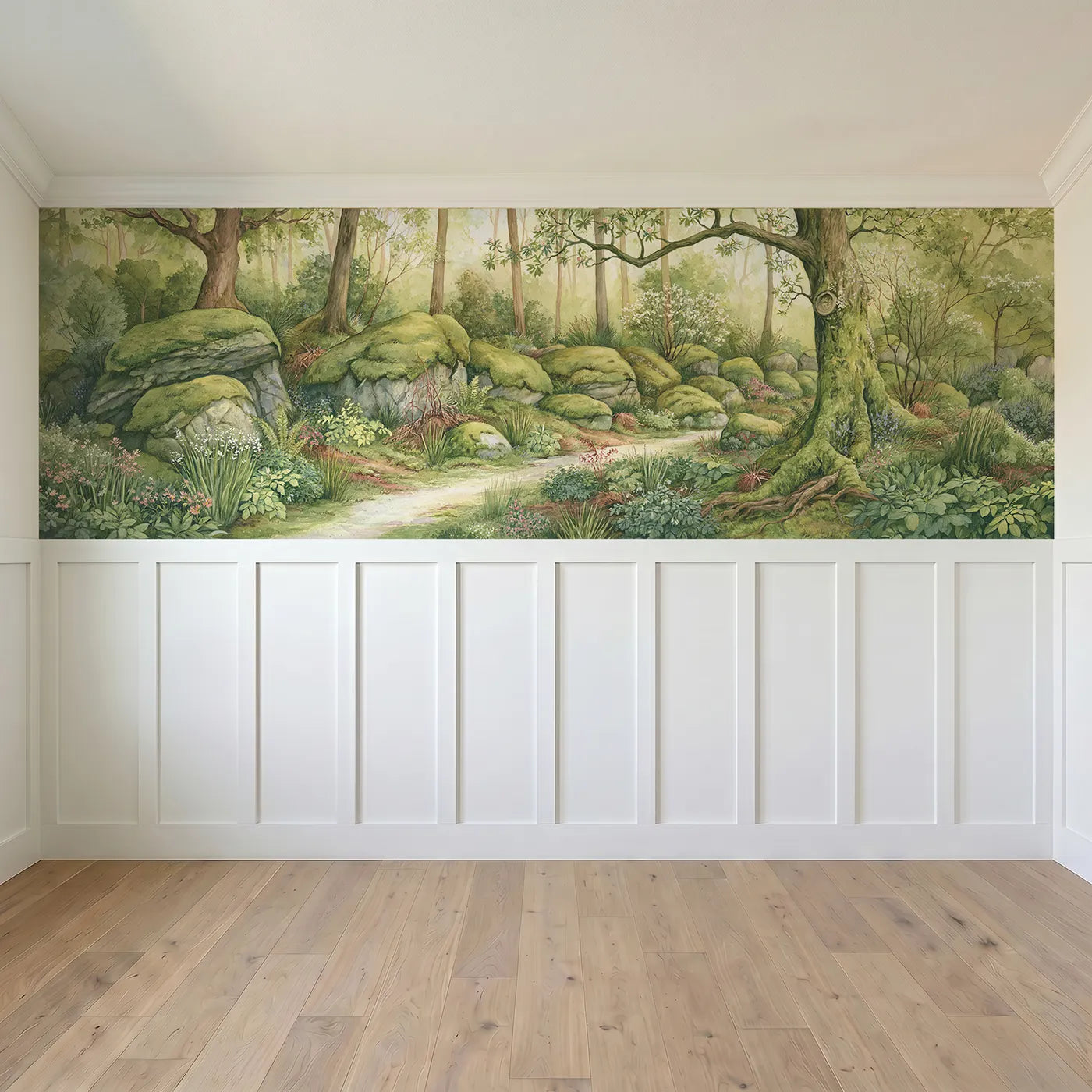 Full panel view of Path Through The Boulders Wainscoting Wallpaper by Whimsy Tots