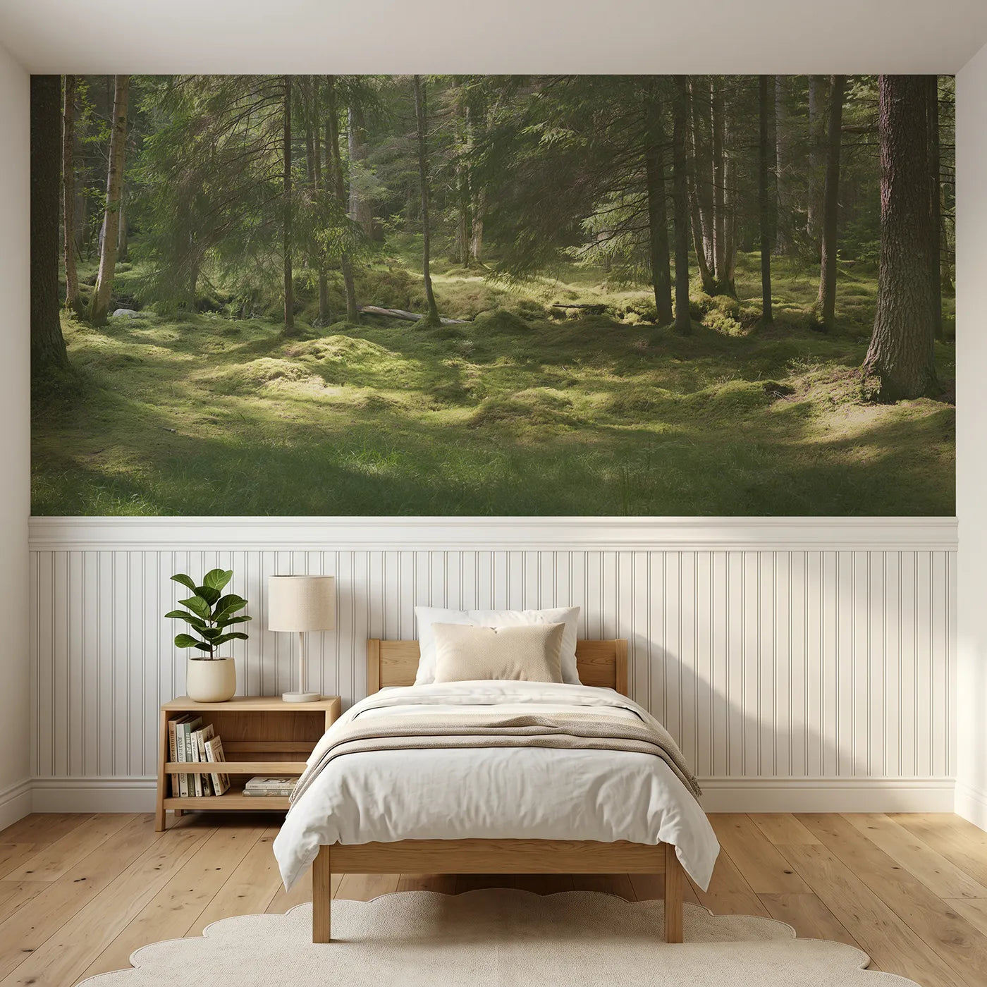 Watercolor wainscoting wallpaper of wandering pools of light by Whimsy Tots