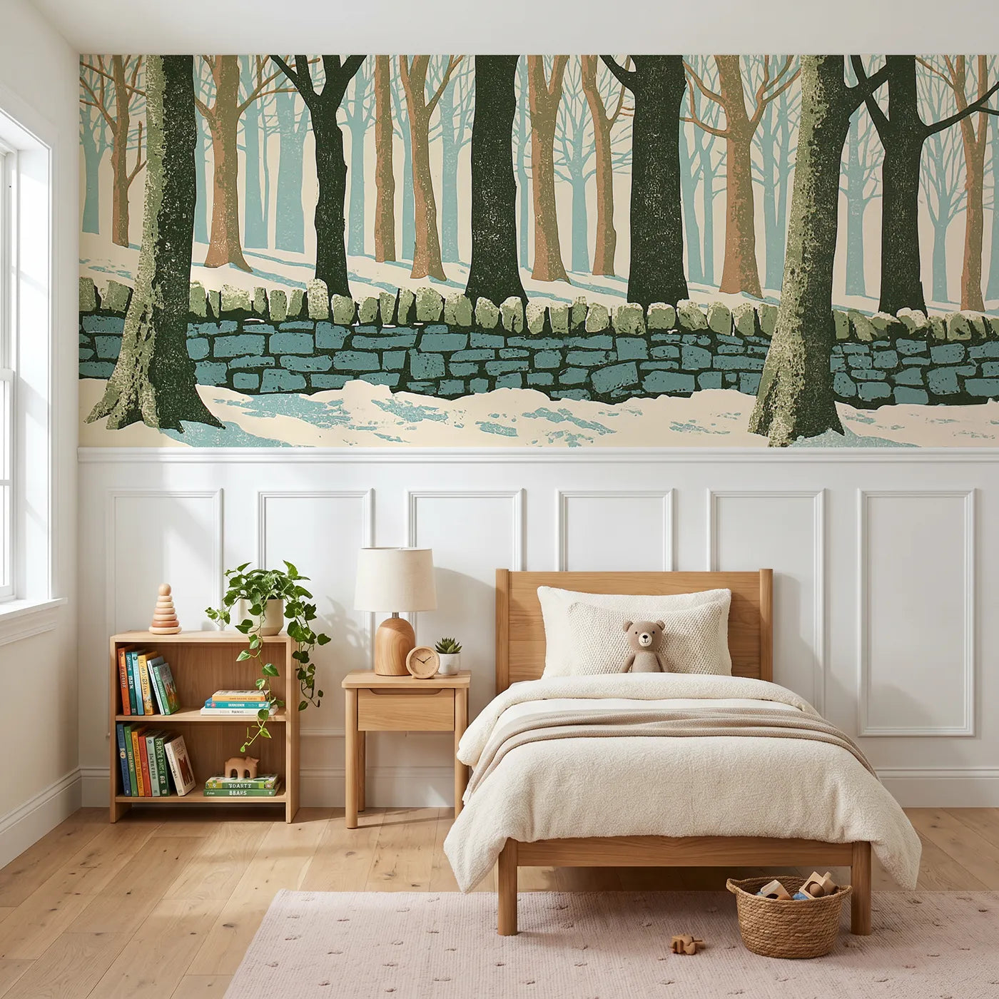 Block print wainscoting wallpaper of the old stone wall by Whimsy Tots