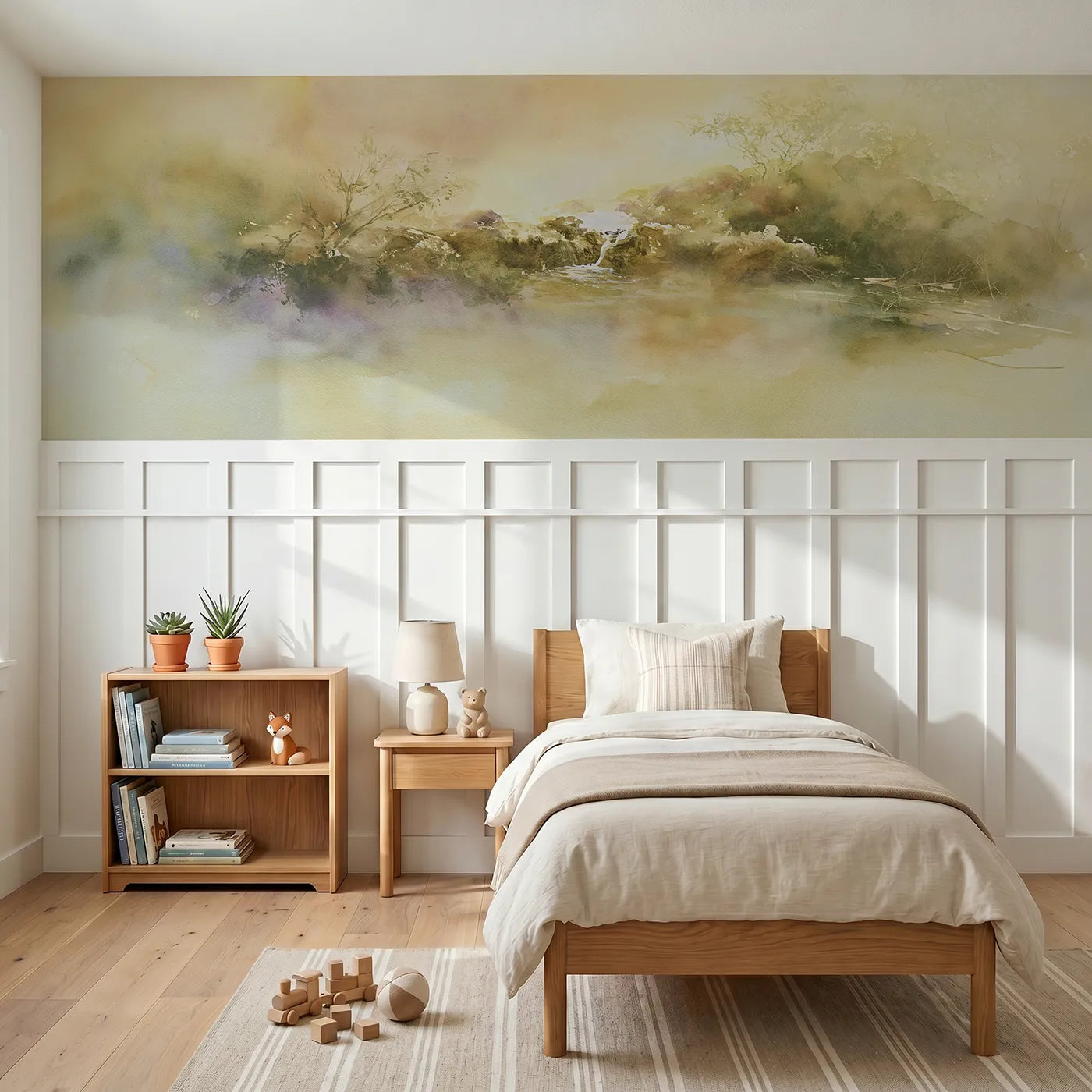 Watercolor wainscoting wallpaper of where the spring rises by Whimsy Tots