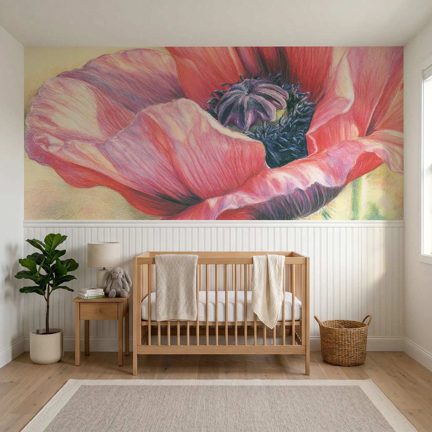 Colored pencil wainscoting wallpaper of inside the poppy by Whimsy Tots