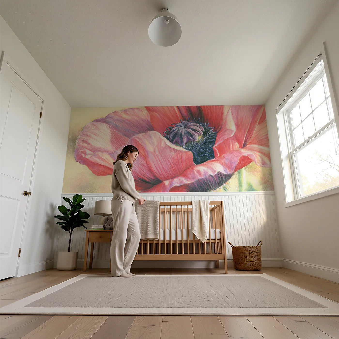 Child reading near Inside The Poppy Wainscoting Wallpaper by Whimsy Tots