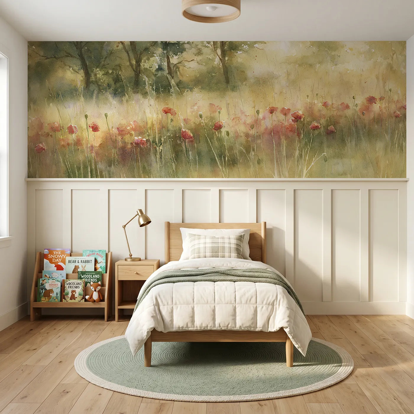 Watercolor wainscoting wallpaper of where red meets green by Whimsy Tots
