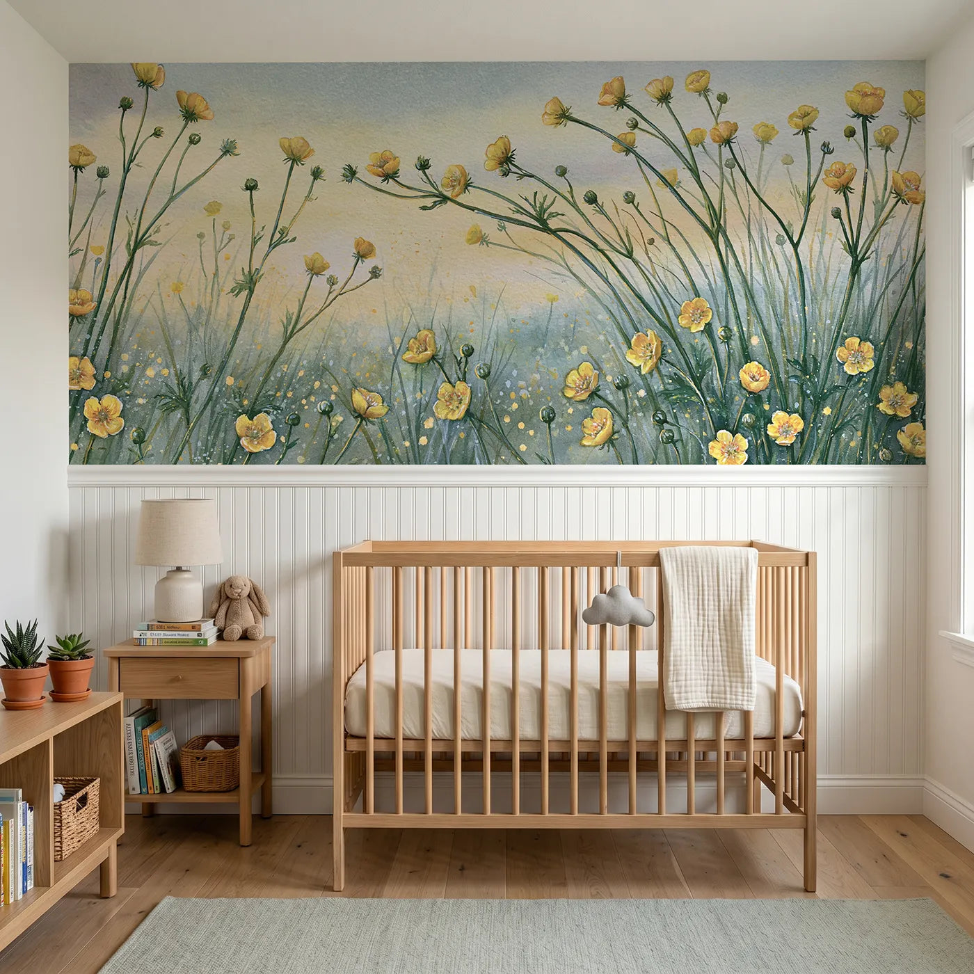 Storybook wainscoting wallpaper of up through the stems by Whimsy Tots
