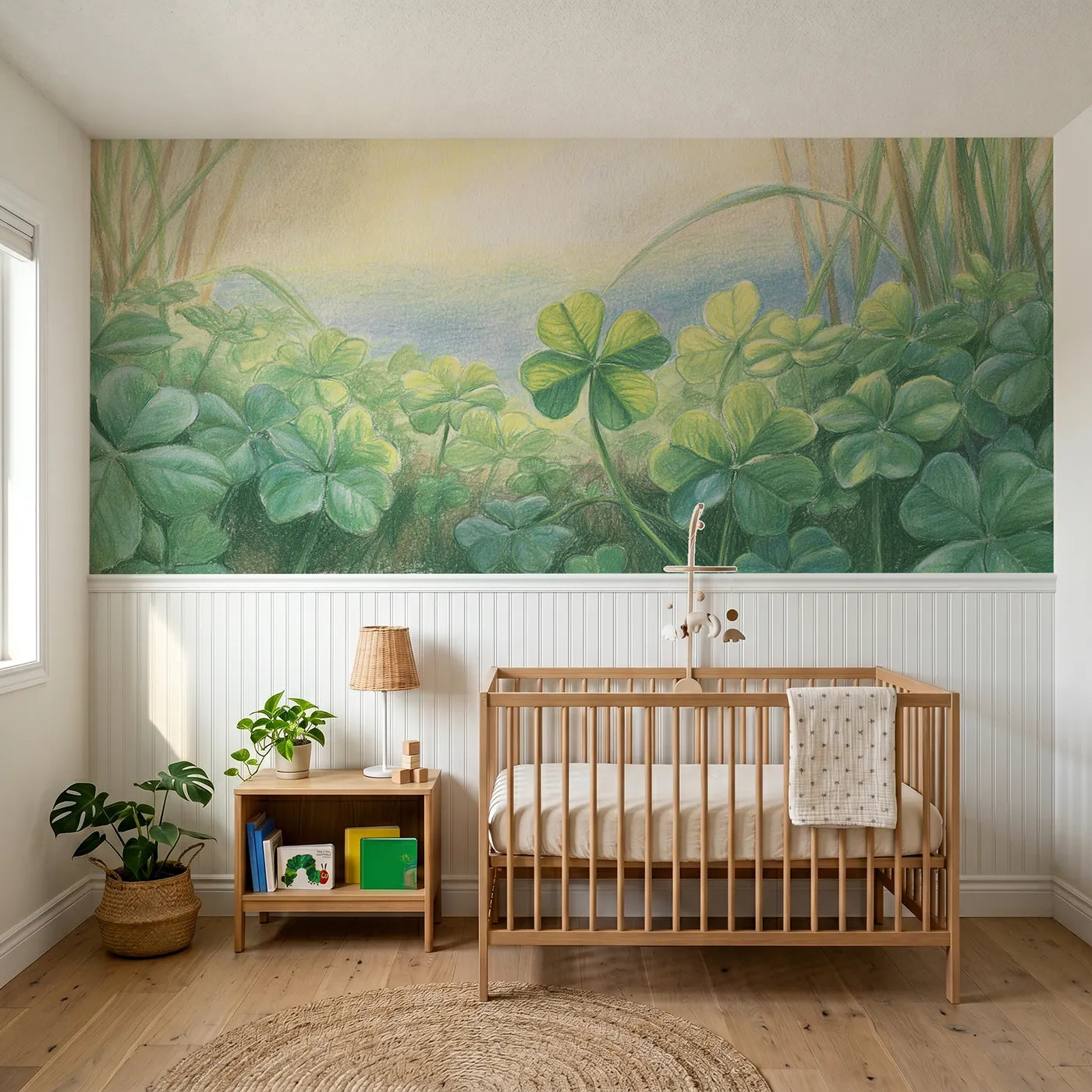 Colored pencil wainscoting wallpaper of one leaf of four by Whimsy Tots