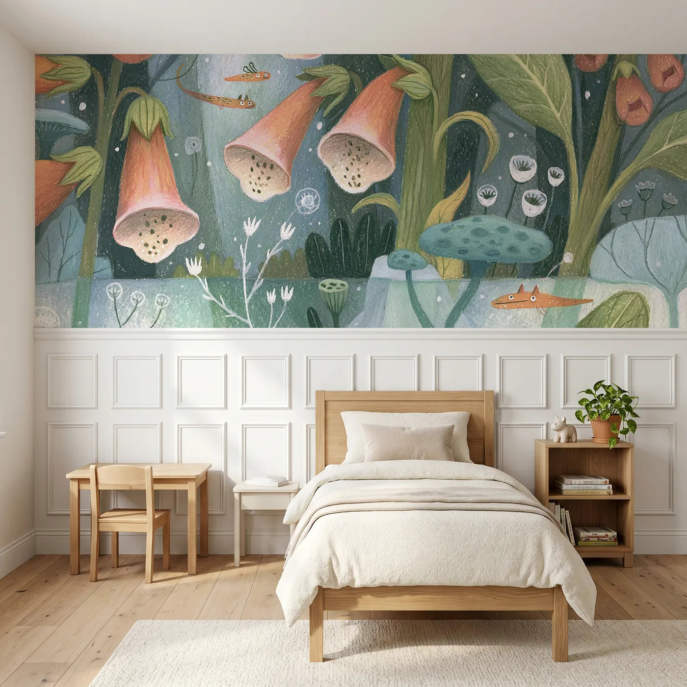 Colored pencil wainscoting wallpaper of the freckled throats by Whimsy Tots