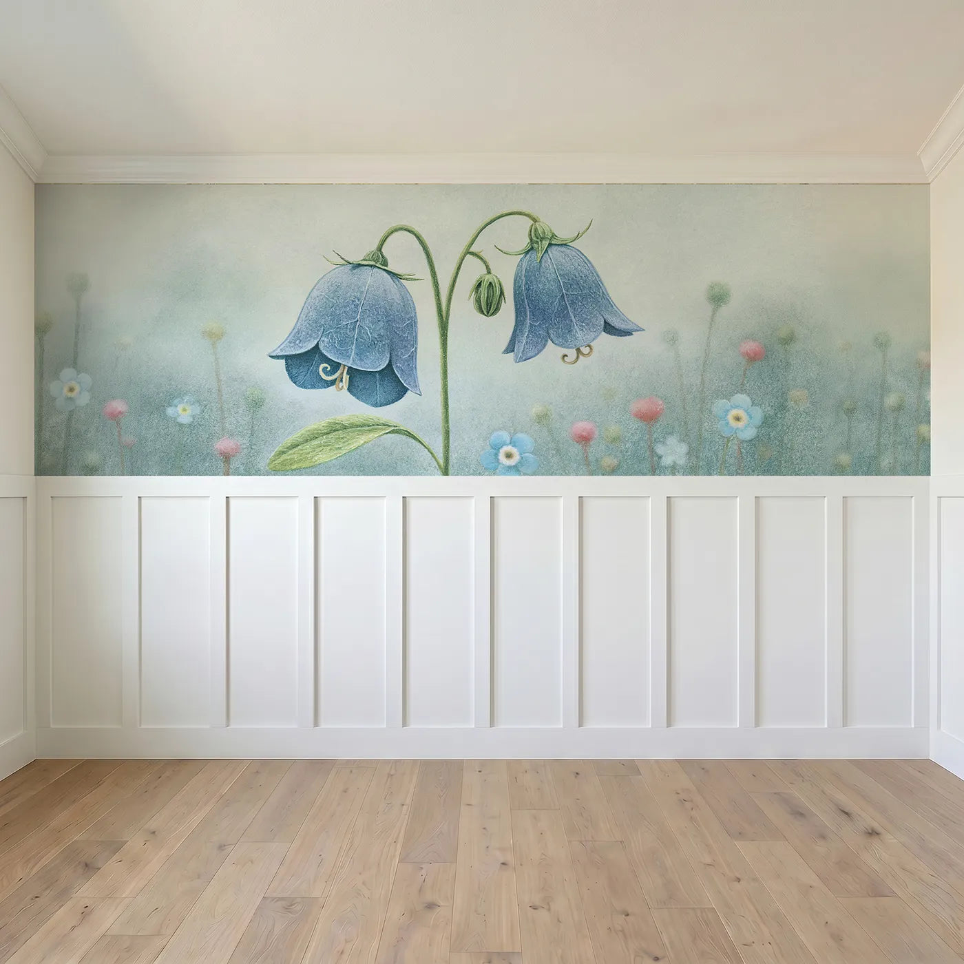 Full panel view of The Papery Bell Wainscoting Wallpaper by Whimsy Tots
