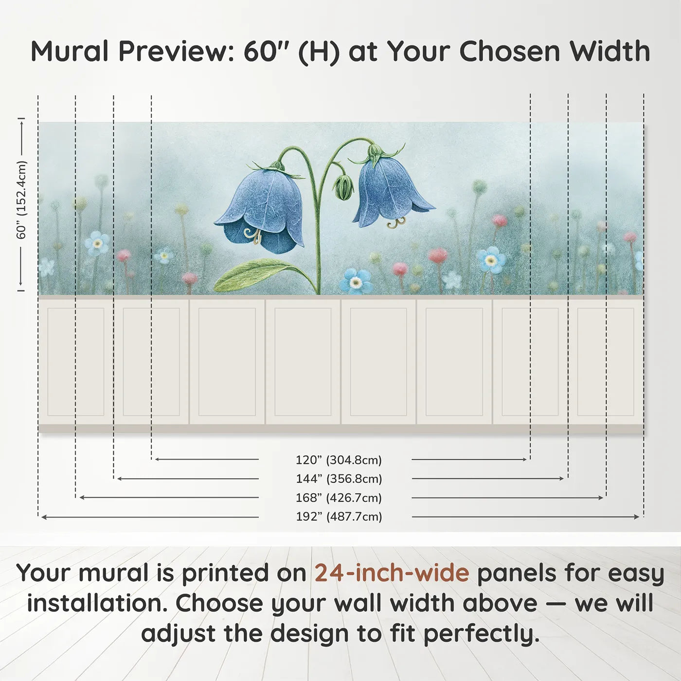 Panel dimensions for The Papery Bell Wainscoting Wallpaper by Whimsy Tots