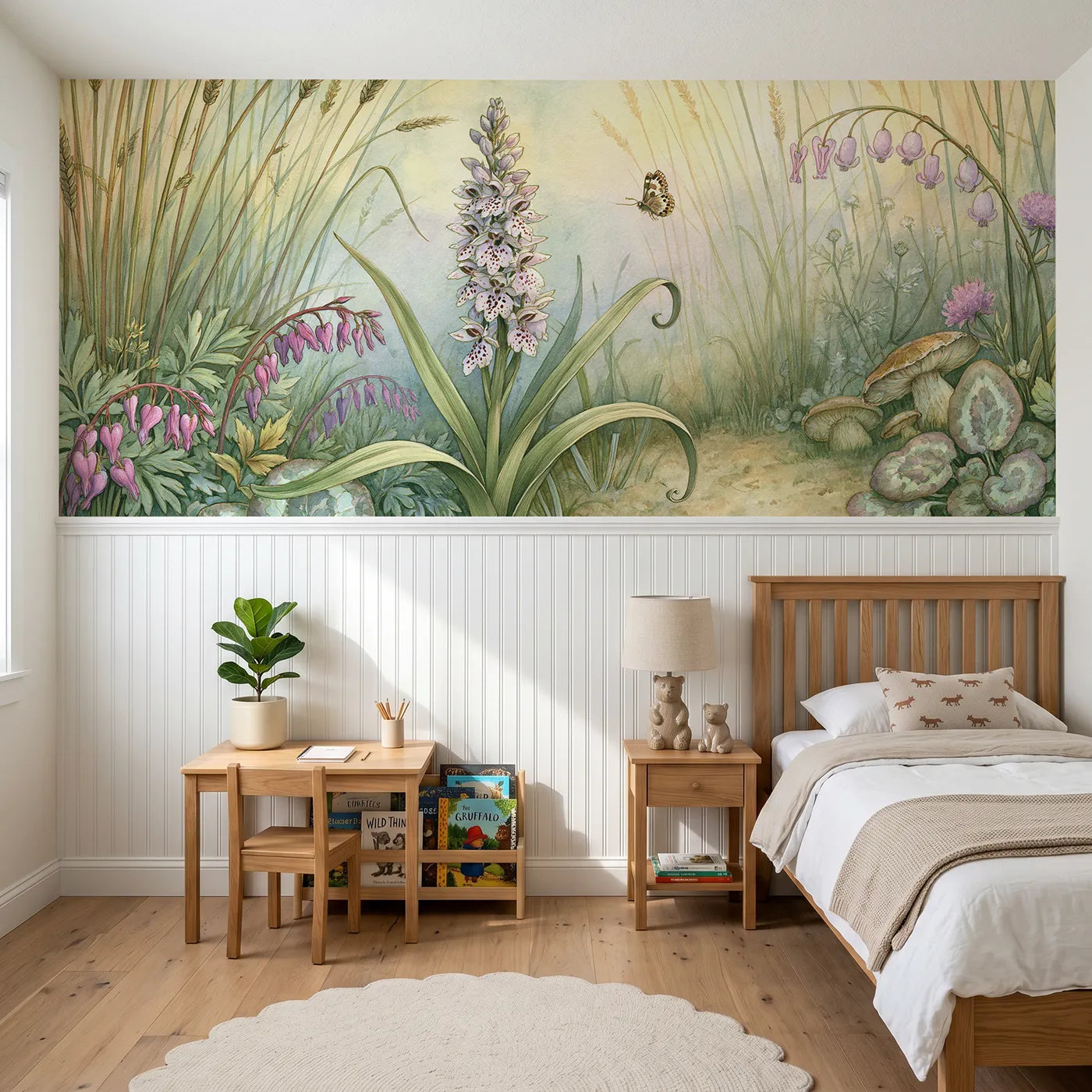Storybook wainscoting wallpaper of the speckled spike by Whimsy Tots