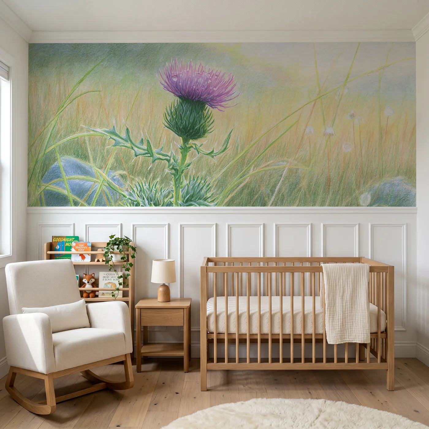 Colored pencil wainscoting wallpaper of the purple crown by Whimsy Tots