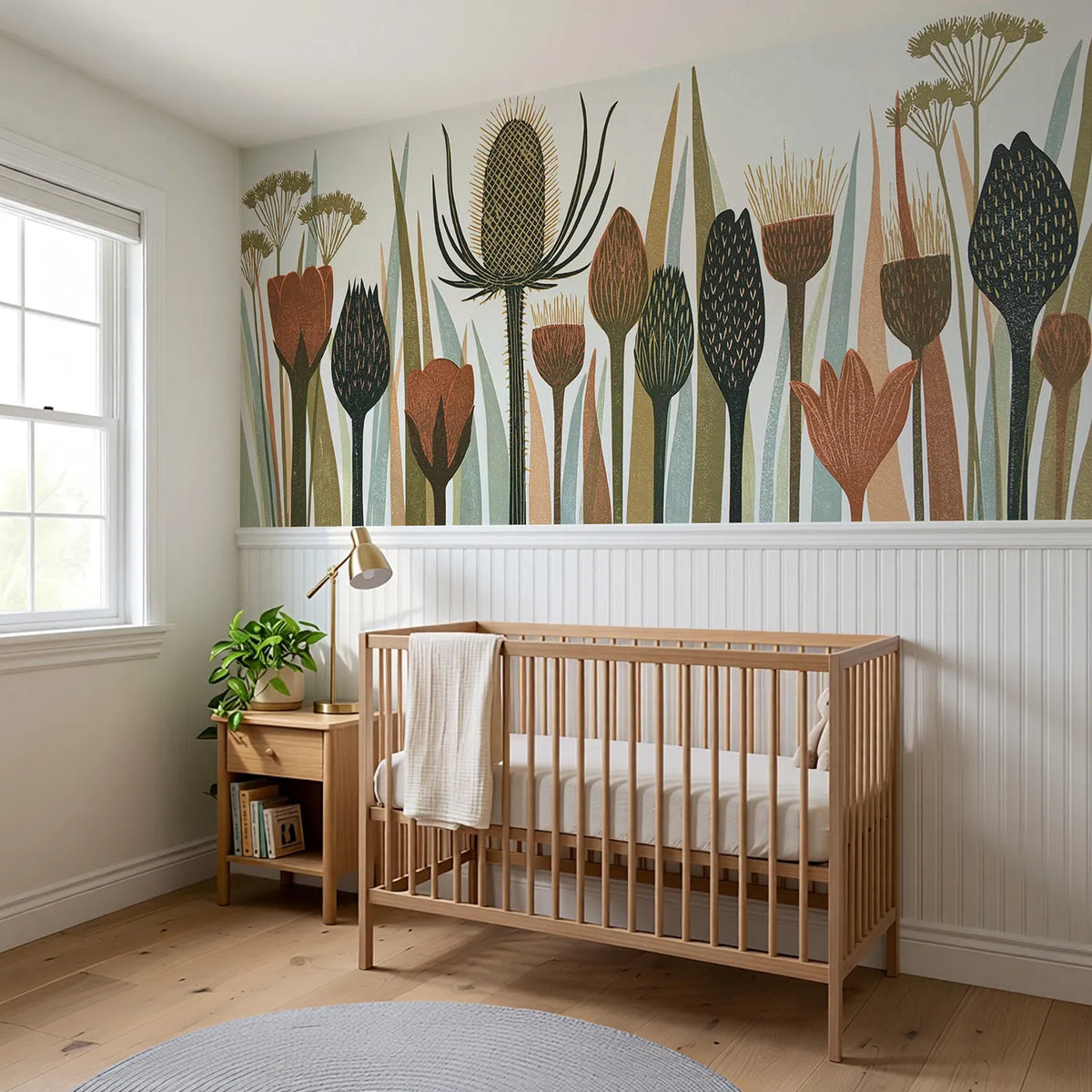 The Carved Teasel Wainscoting Wallpaper styled in a kids room by Whimsy Tots