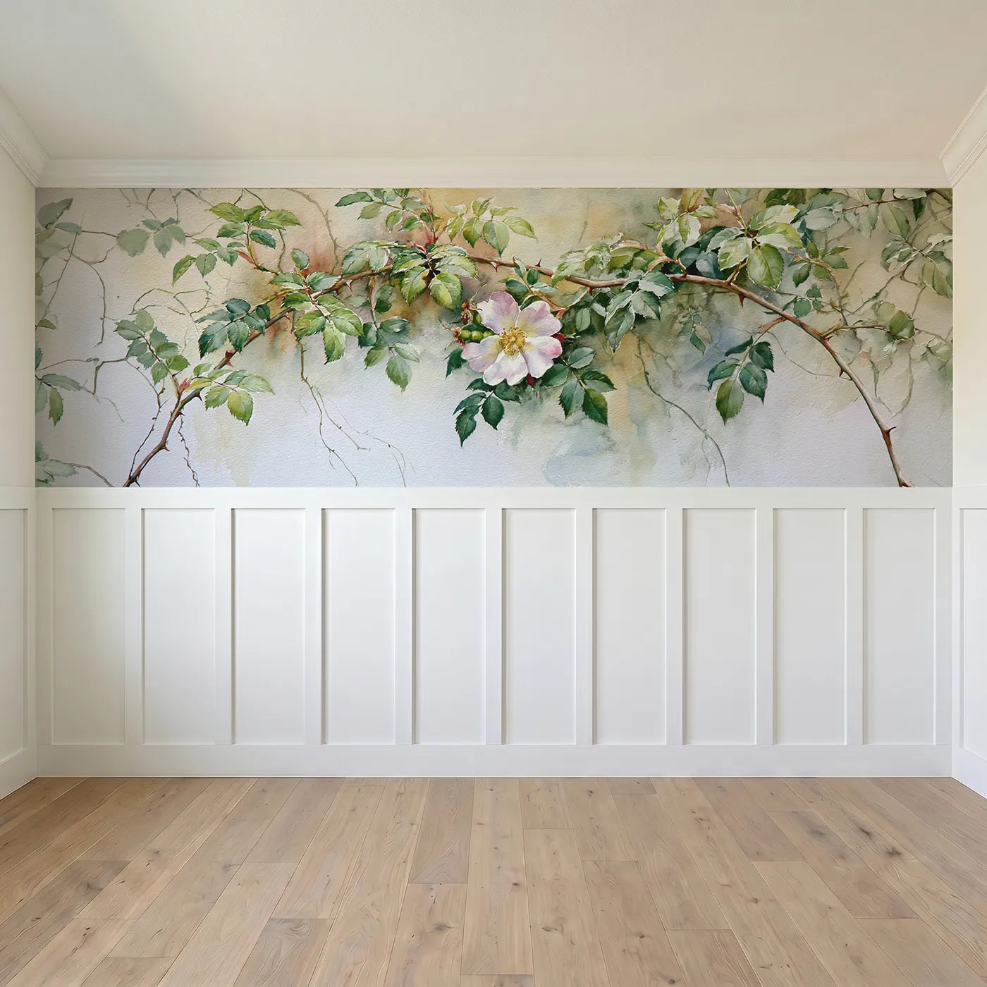 Full panel view of Dog Rose On The Briar Wainscoting Wallpaper by Whimsy Tots