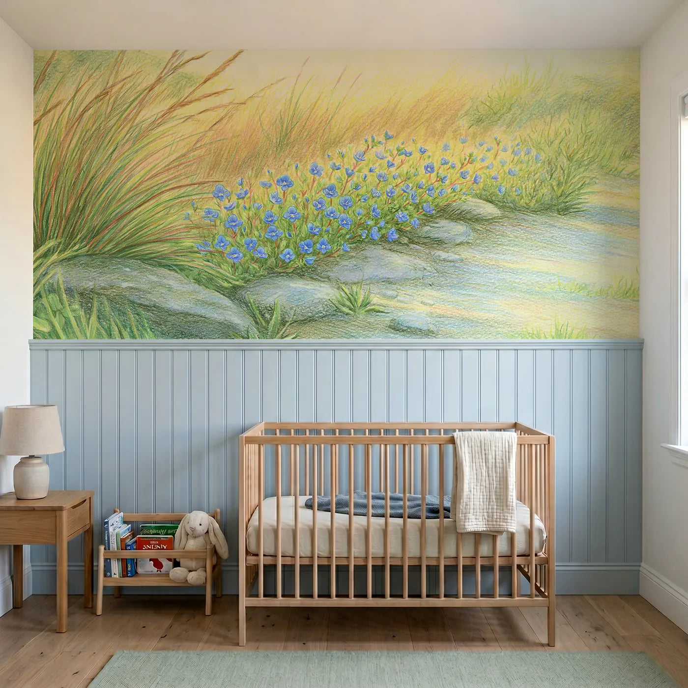 Colored pencil wainscoting wallpaper of speedwell by the path by Whimsy Tots