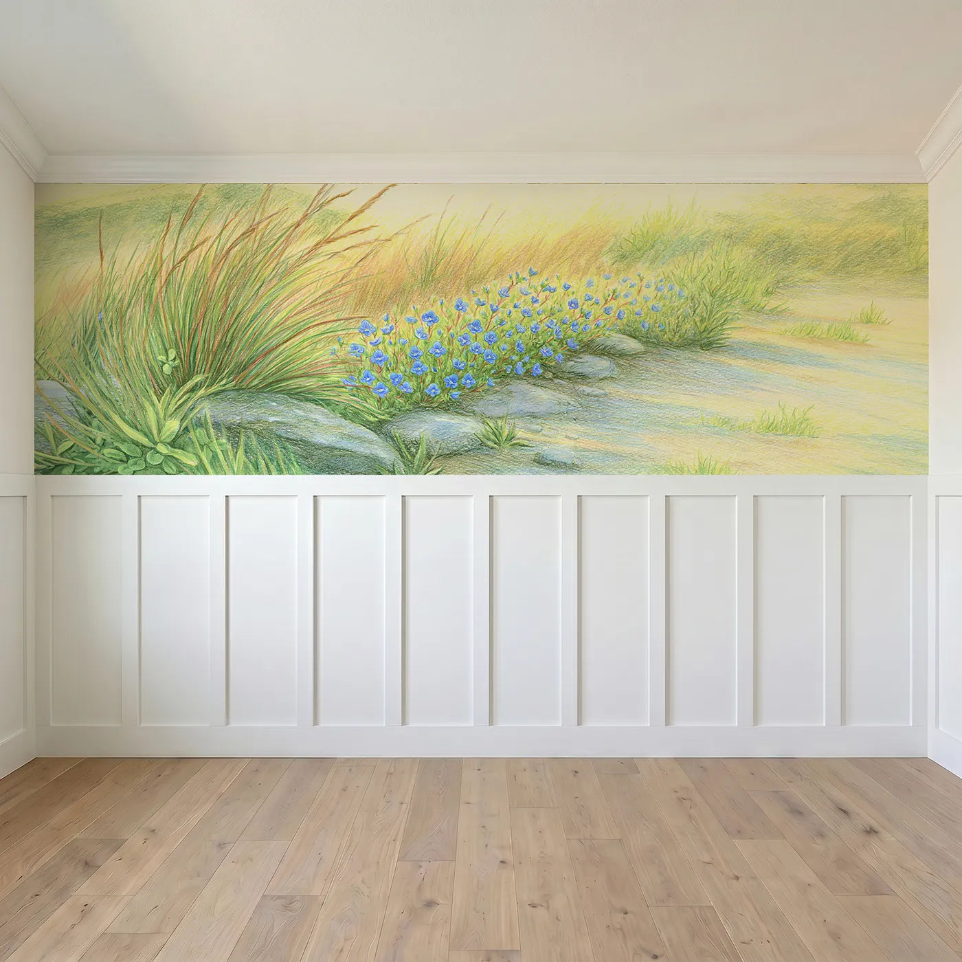 Full panel view of Speedwell By The Path Wainscoting Wallpaper by Whimsy Tots