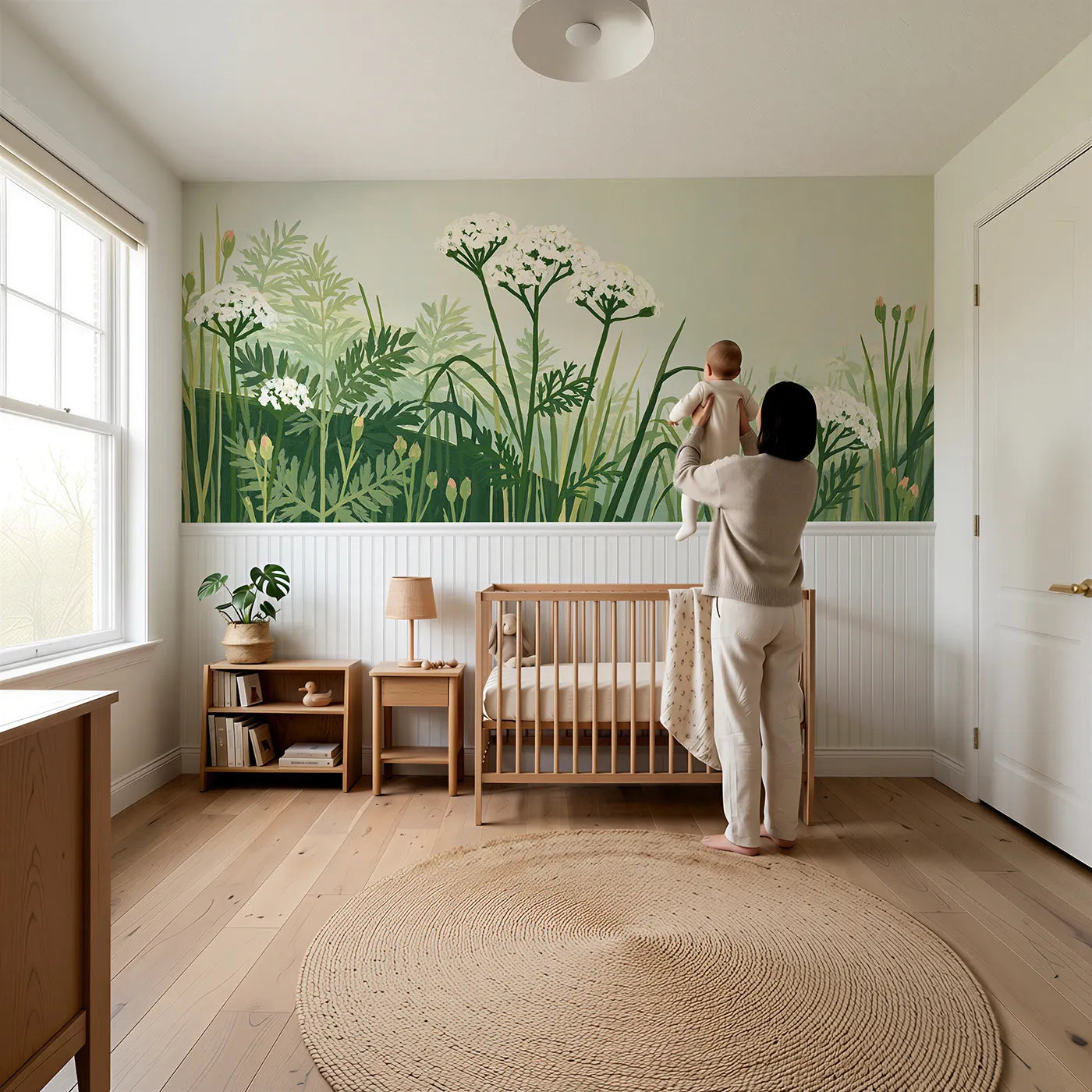 Child reading near Yarrow Held Level Wainscoting Wallpaper by Whimsy Tots