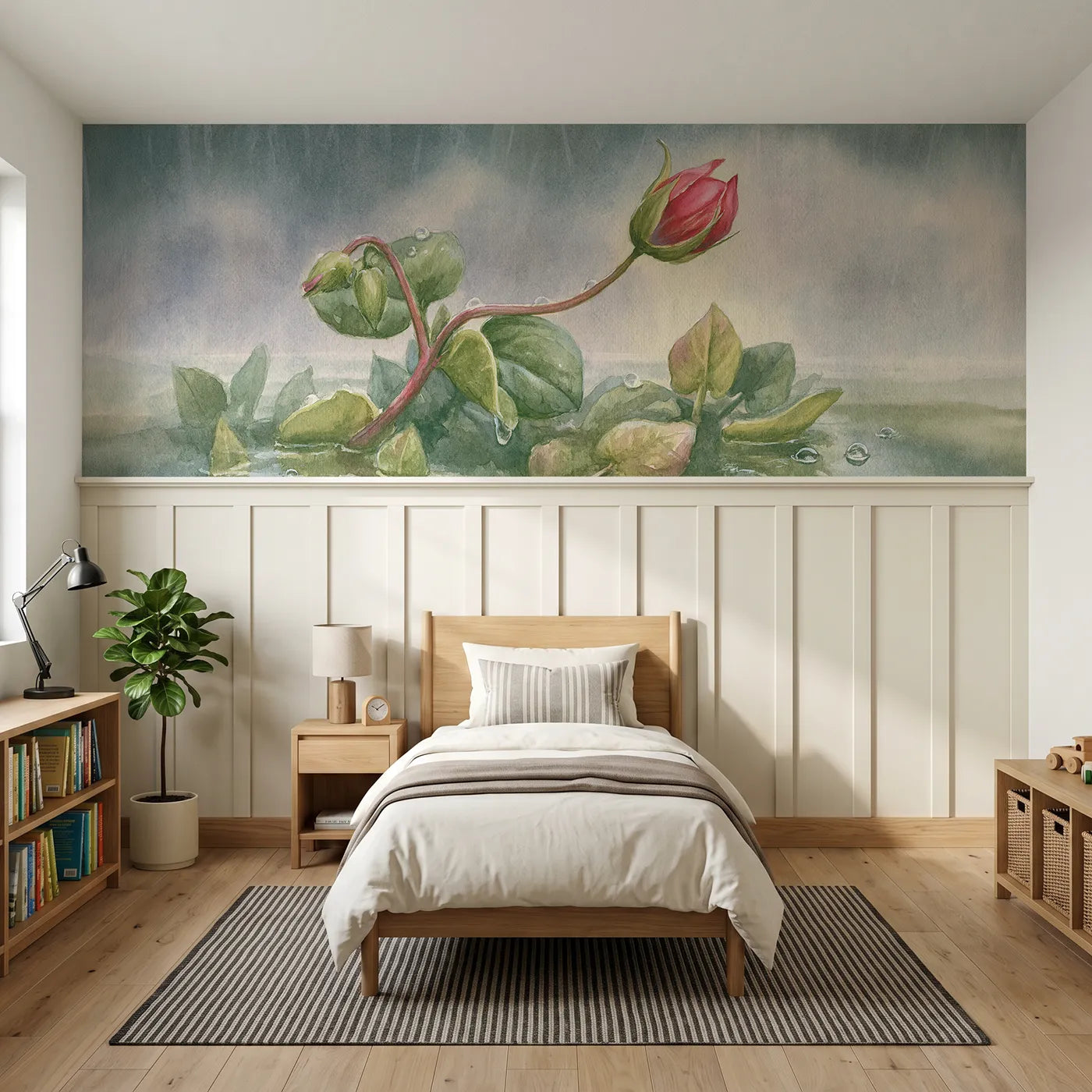Storybook wainscoting wallpaper of the shepherds clock by Whimsy Tots