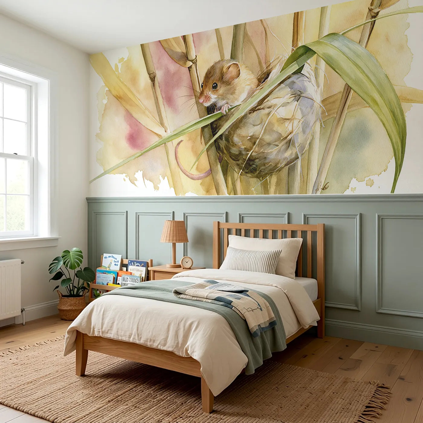 Weaving The Nest Ball Wainscoting Wallpaper styled in a kids room by Whimsy Tots
