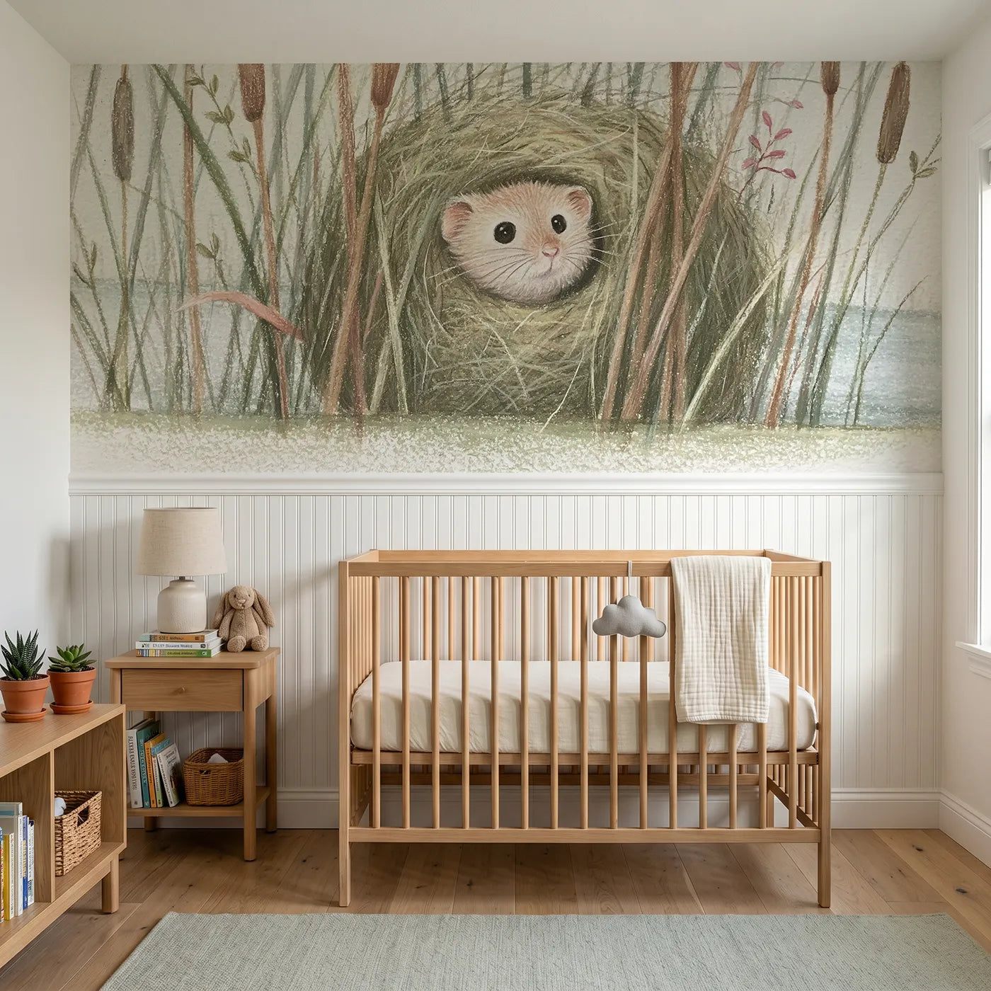 Colored pencil wainscoting wallpaper of looking out from the nest by Whimsy Tots