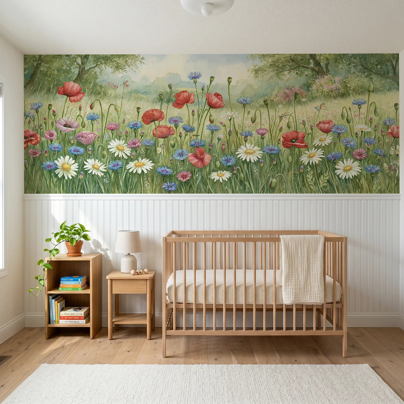 Storybook wainscoting wallpaper of red white and blue by Whimsy Tots
