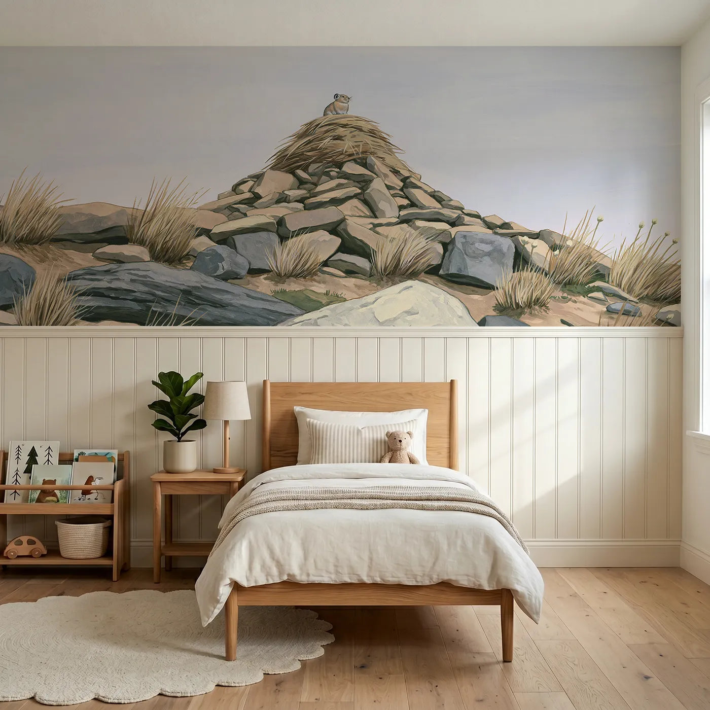 Modern illustration wainscoting wallpaper of proud on the haypile by Whimsy Tots
