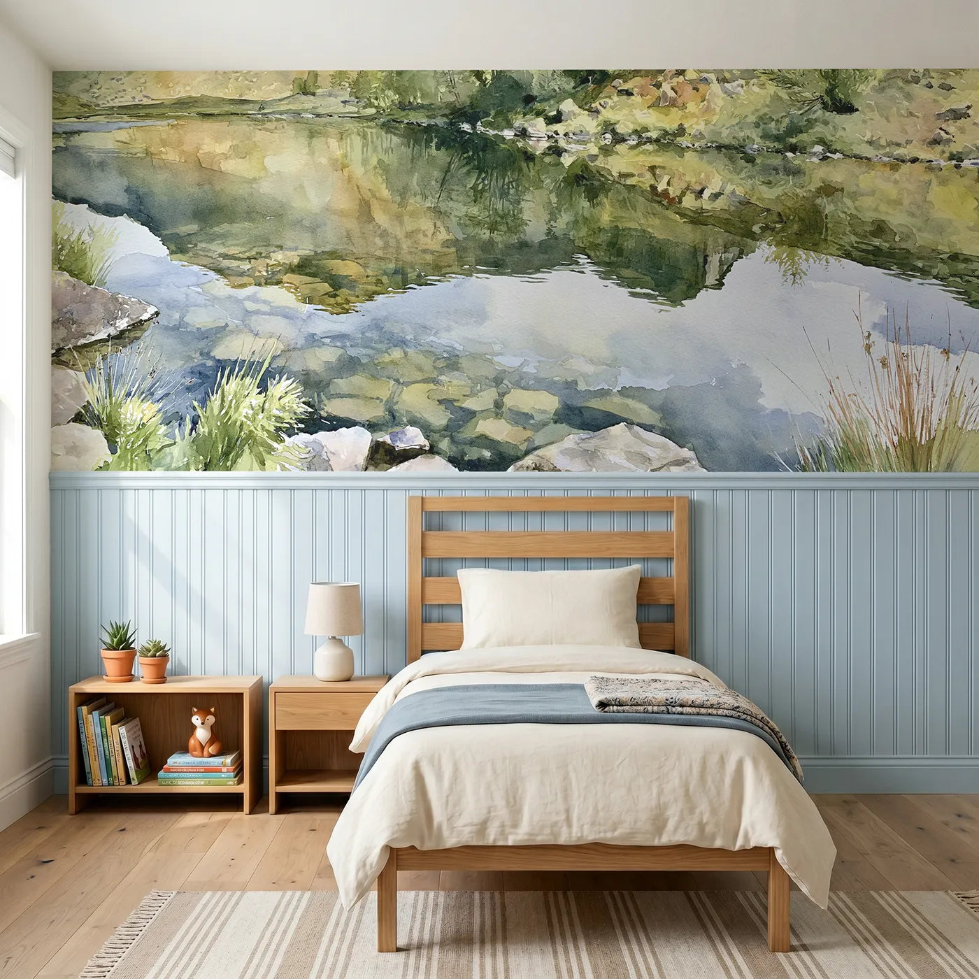 Watercolor wainscoting wallpaper of the tarn mirror by Whimsy Tots